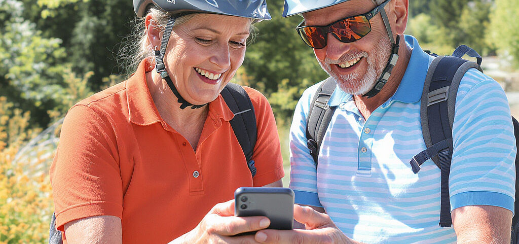 2 Radler benutzen Komoot zur Navigation